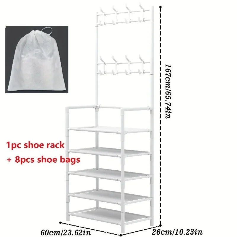 Eprolo 5-level metal shoe rack with straightforward design and tool-free setup, showing organized shoes on sturdy metal shelves.