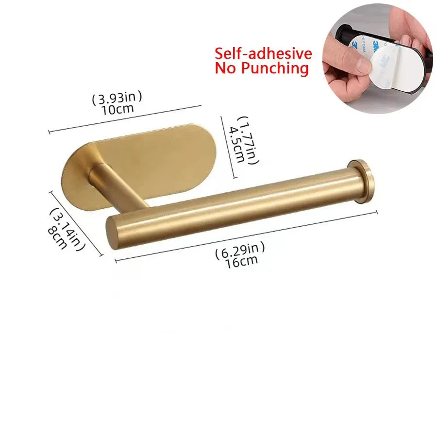 Eprolo black gold bathroom wall-mounted toilet paper holder with multifunction design, mounted on a bathroom wall.