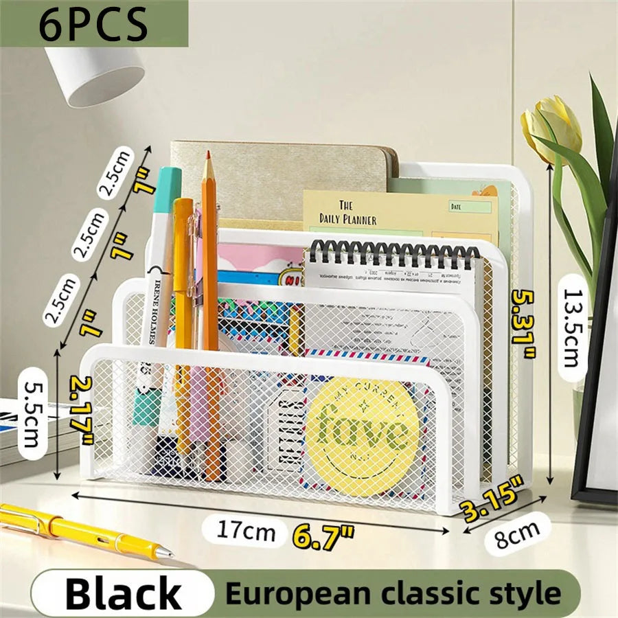 Black metal paper tray organizer with three-layer iron mesh stand for notebooks and desk storage by eprolo.