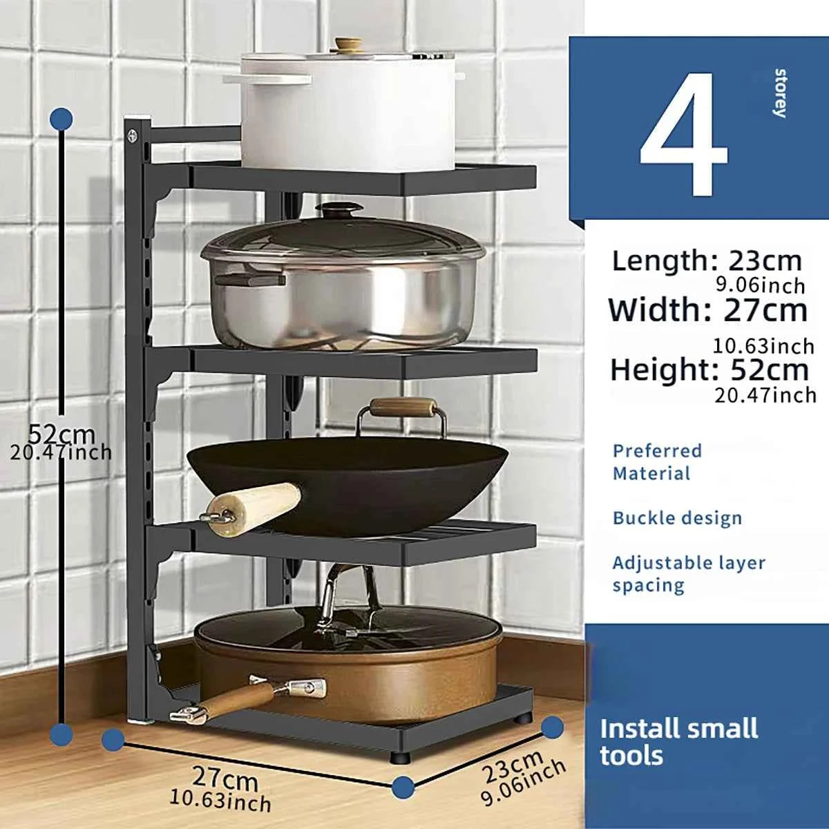 Kitchen Shelf Space-saving Kitchenware Storage Rack Adjustable Pot Rack