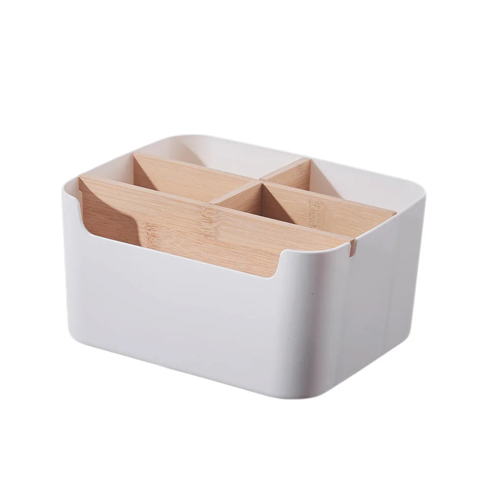 Wooden remote control organizer by eprolo, multipurpose TV remote holder with compartments for organizing remote controls and small accessories.