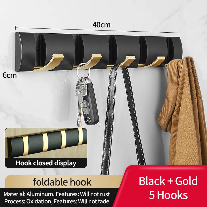 Eprolo folding door hooks towel hanger wall rack with nail-free punch design, ideal for bathroom or kitchen organization.