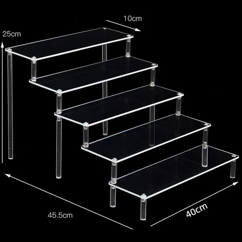 Eprolo black acrylic display stand with 1-5 tiers, clear cupcake riser rack for showcasing desserts or collectibles.