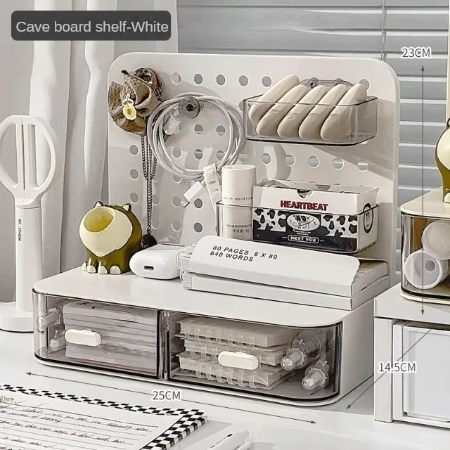Eprolo desktop perforated board storage box with compartments for organizing stationery and office supplies.