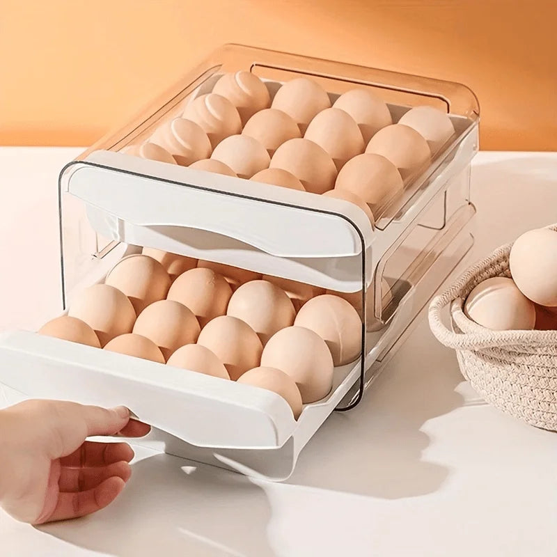 Eprolo 2-layer plastic kitchen egg storage box with drawers for refrigerator, holds eggs securely and keeps them fresh.