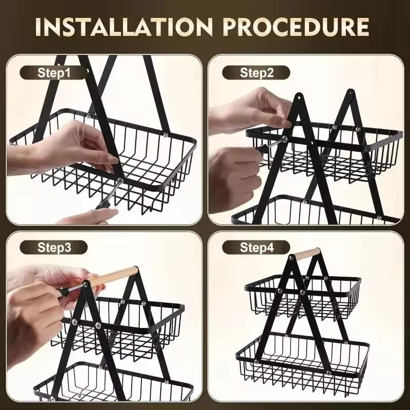 Eprolo 2-3 tiers countertop fruit basket made of portable iron art for kitchen organization and fruit storage.