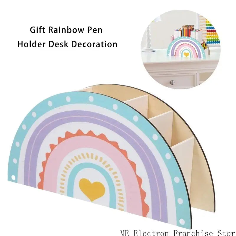 Rainbow pen cup organizer with five compartments for desktop pencils and stationery, decorative eprolo pencil holder