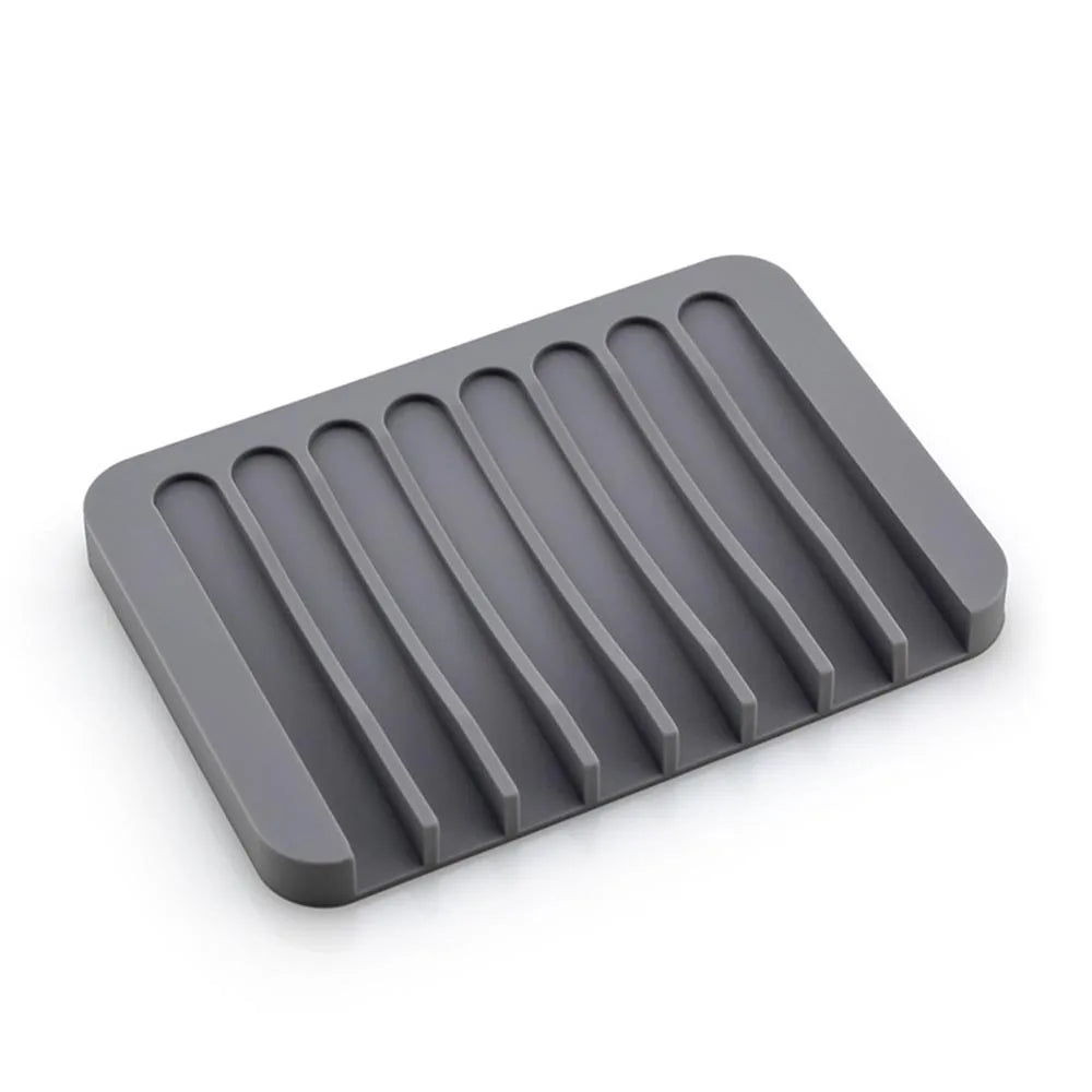 Eprolo free punch soap box silicone soap holder with drainage holes, black color, designed for countertop kitchen or bathroom use
