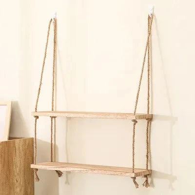 Eprolo wooden floating wall shelves with 1/2/3 tiers for plants and flowers, featuring a hanging wood swing design.