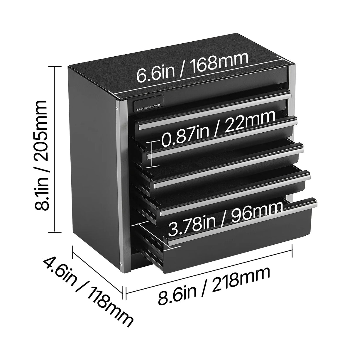 Red and black metal 5-drawer portable tool chest by SucceBuy, compact size with sturdy construction for organizing tools.