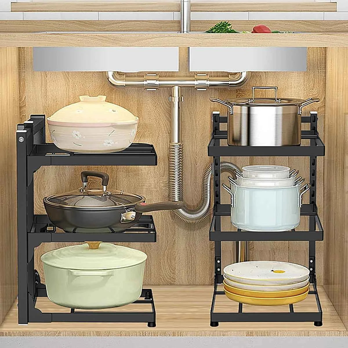 Kitchen Shelf Space-saving Kitchenware Storage Rack Adjustable Pot Rack