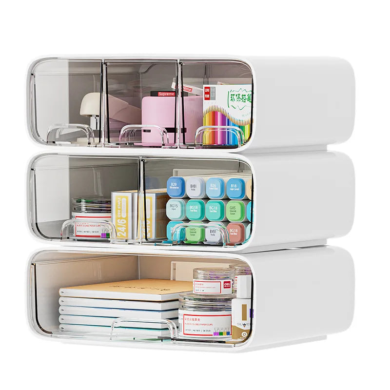 Eprolo desktop storage box with drawers, ideal for cosmetics and stationery, featuring multiple compartments for organized storage.