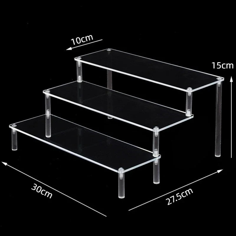 Black 1-5 tier acrylic display stand for cupcakes, clear riser rack from eprolo with multiple levels for showcasing desserts.