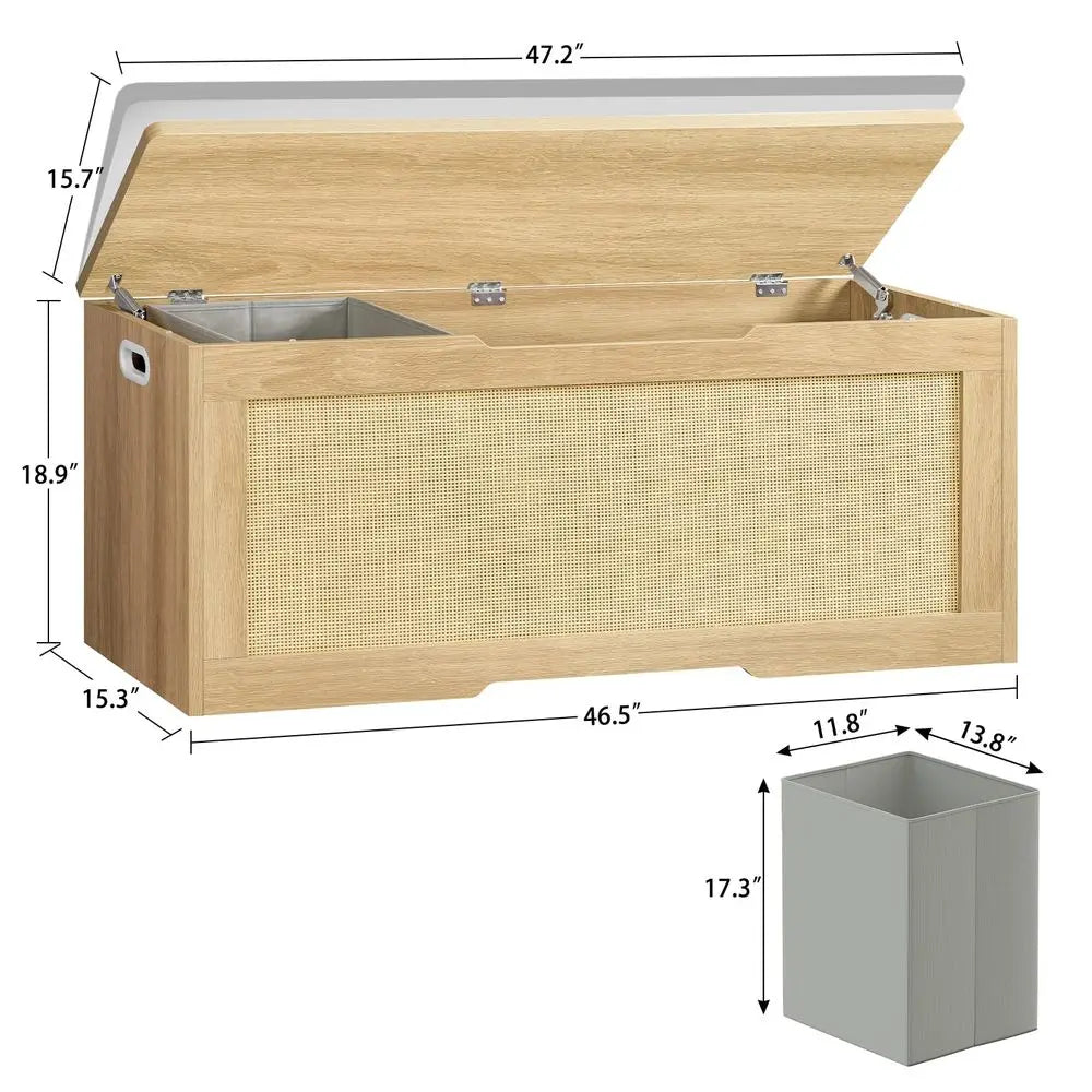 Large eprolo storage chest with fabric drawer and safety hinges, ideal for toys and household organization