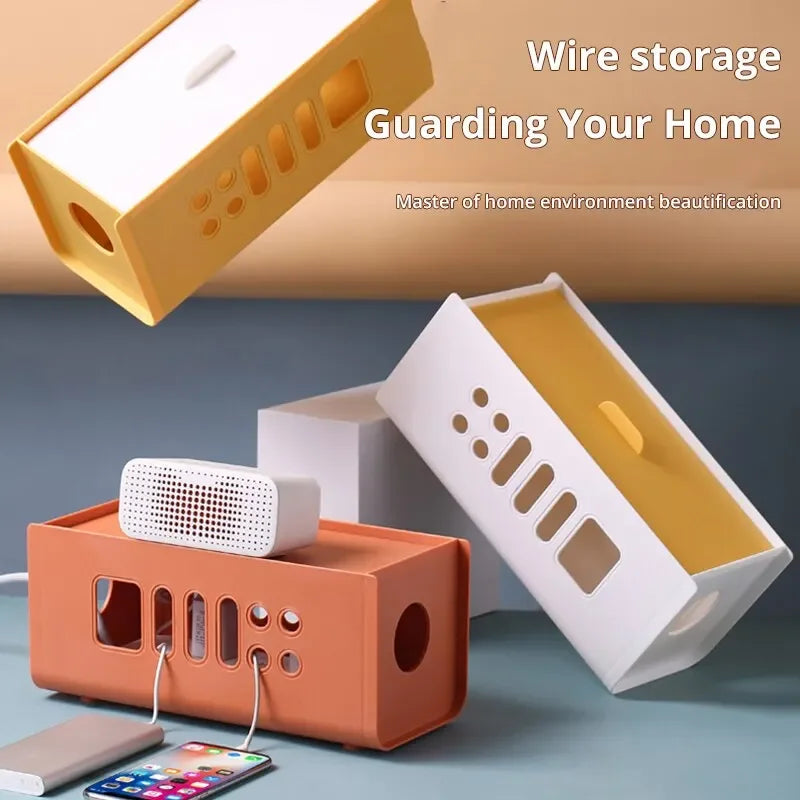 Multifunctional power board cable storage box by eprolo, with compartments for wire management and organized storage.