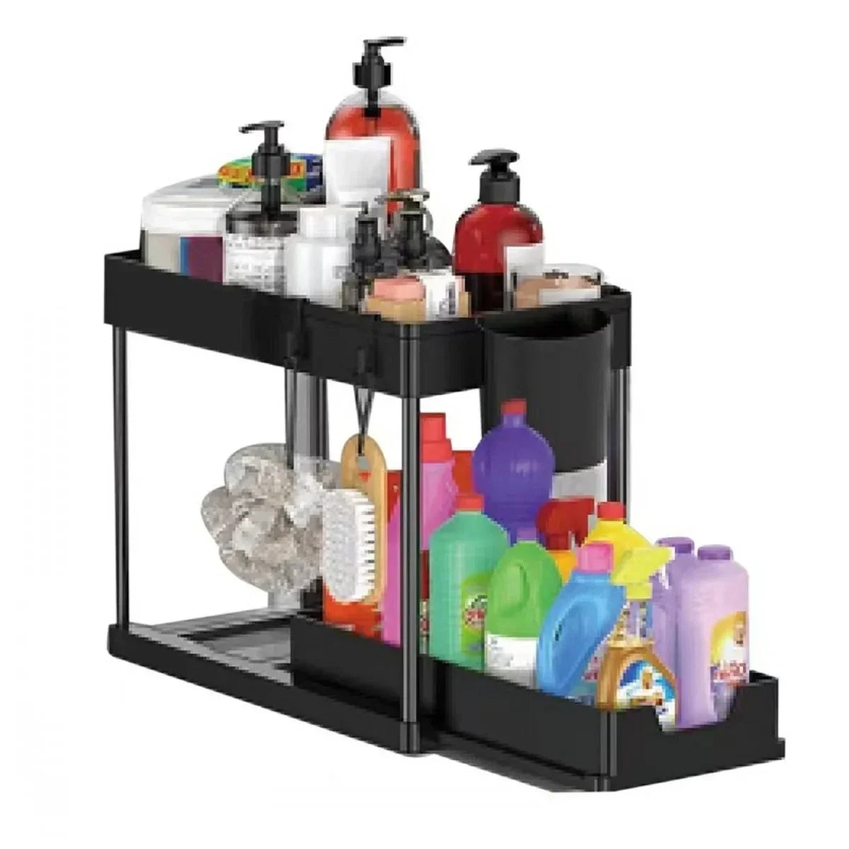 eprolo 2-tier under sink sliding cabinet basket organizer with metal frame and adjustable shelves for kitchen storage