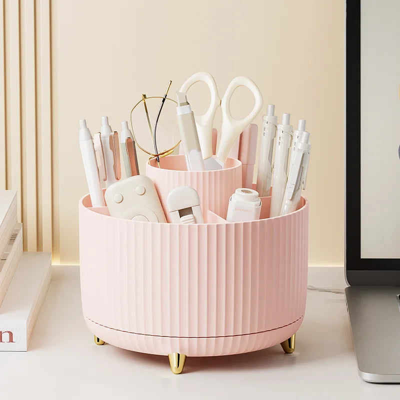 Large capacity eprolo 360 rotating cosmetic storage box with multiple compartments for organized beauty product storage