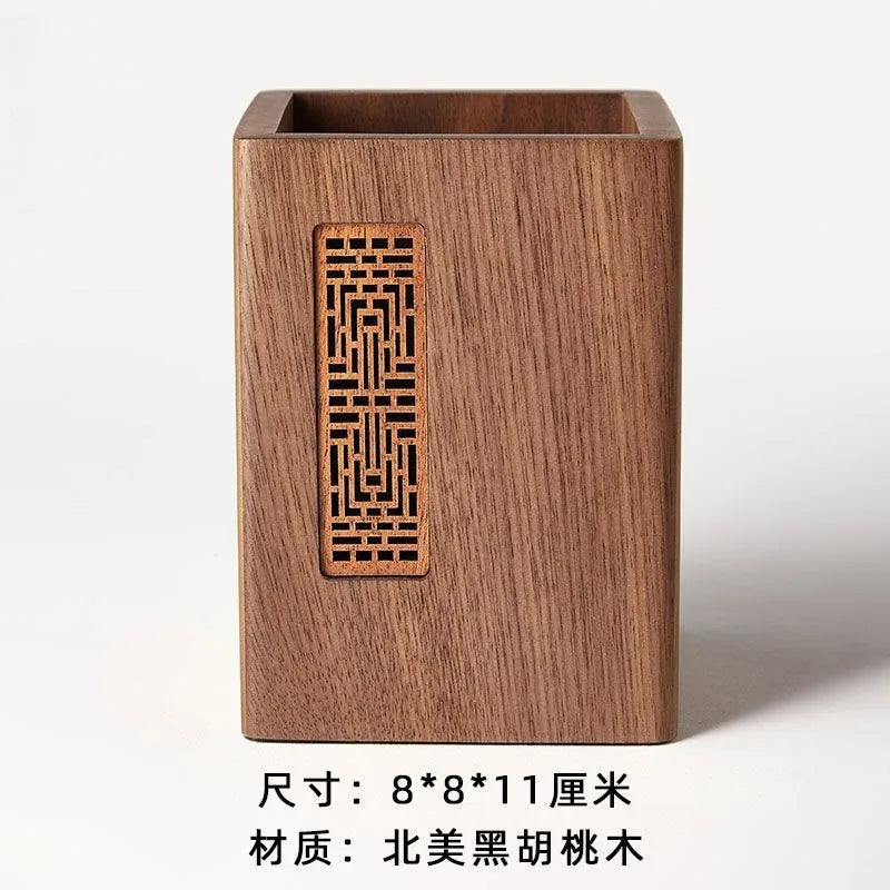 Solid wood multifunctional pen holder and desktop organizer by eprolo, with compartments for pens, pencils, and small office supplies.