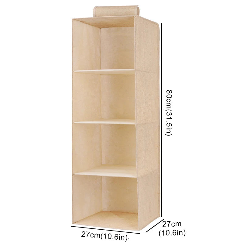 Cotton linen hanging storage bag from eprolo with drawer-style compartments for wardrobe organization in closet or wardrobe.