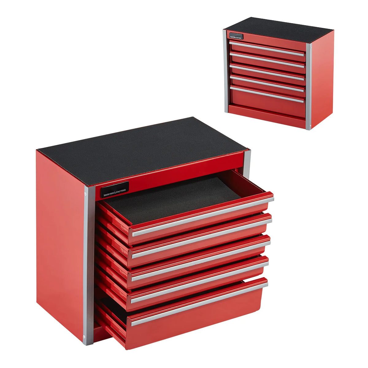 Red and black eprolo 5-drawer metal tool chest, portable small tool box with 8.6-inch size and sturdy handle