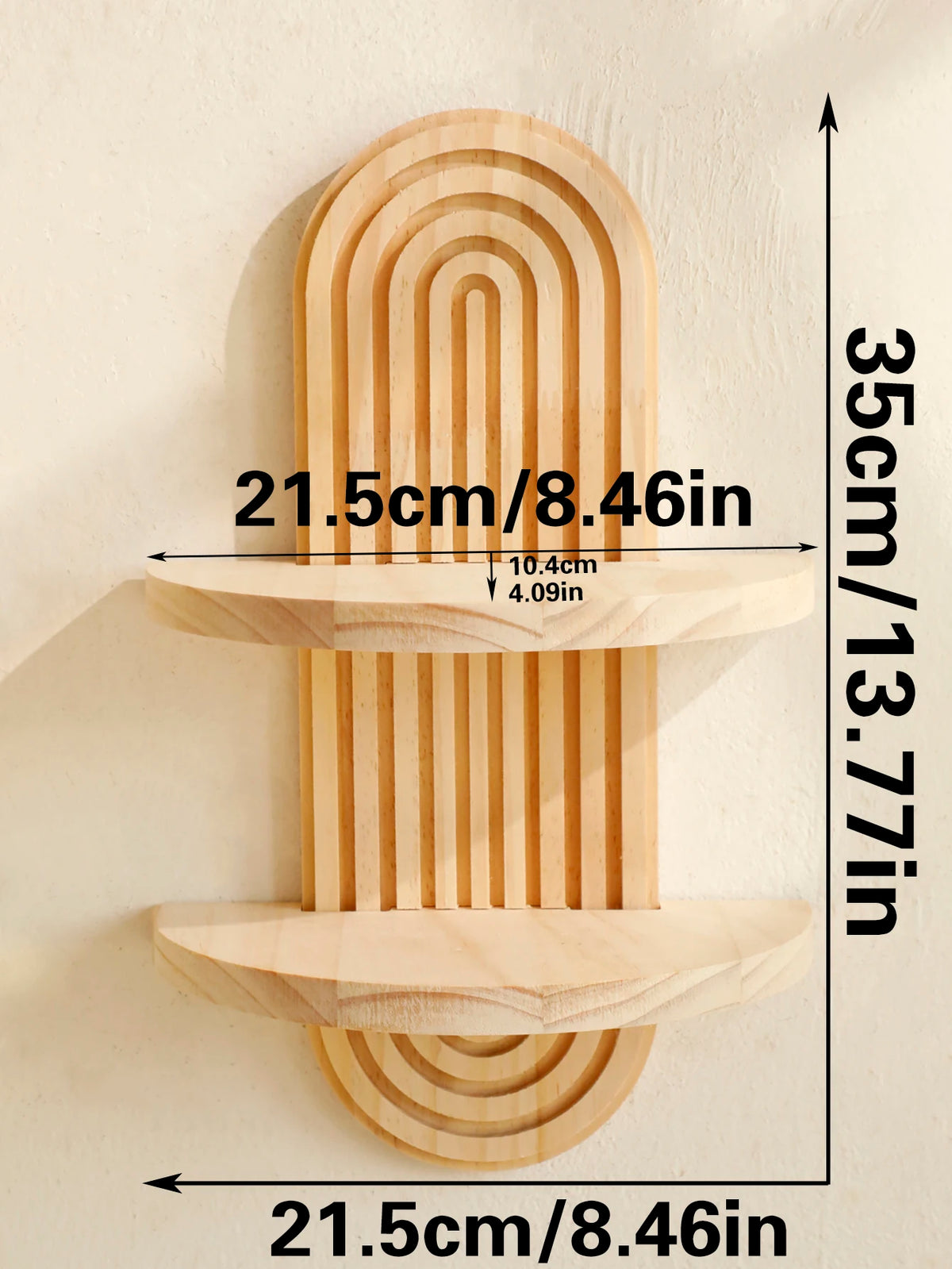 Boho style wooden wall shelf with geometric design, wall mounted storage unit by eprolo, ideal for modern home decor.