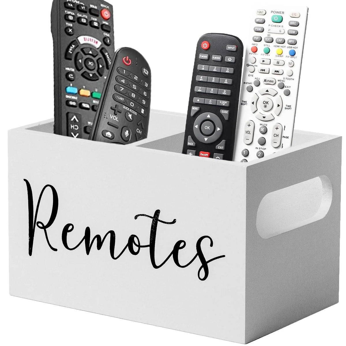 eprolo wooden remote control and stationery organizer for living room, with compartments for remote controls and pens