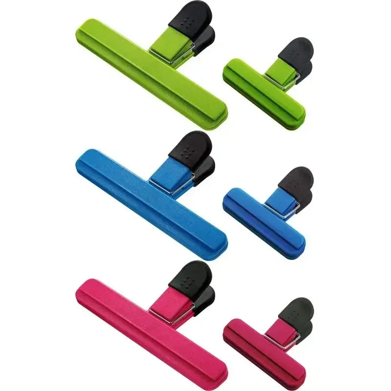 Six T-type kitchen food sealing clips by eprolo, plastic bag clips for sealing tea, snacks, and household food storage.
