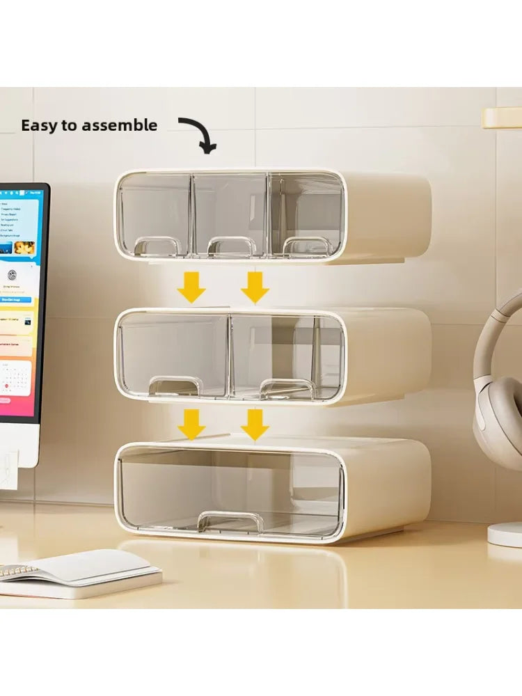 eprolo desktop storage box with drawers, ideal for cosmetics and stationery organization, featuring multiple compartments.