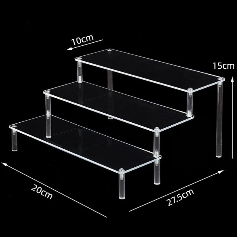 Eprolo black 1-5 tier acrylic display stand with clear riser rack for cupcakes, showcasing multiple levels for dessert presentation.