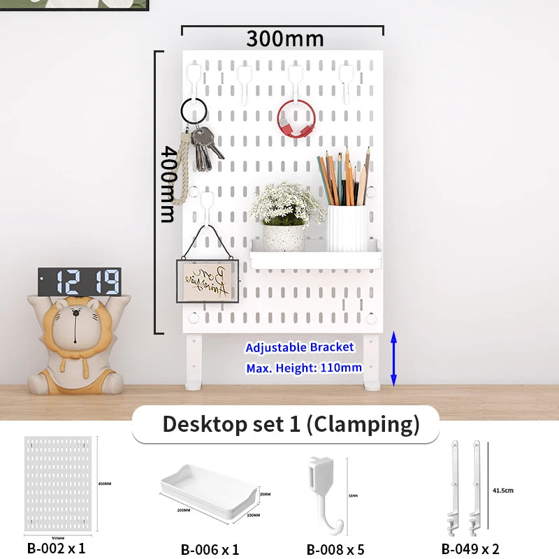 eprolo home and office desktop pegboard standing storage rack with adjustable height, organized for easy access and workspace efficiency