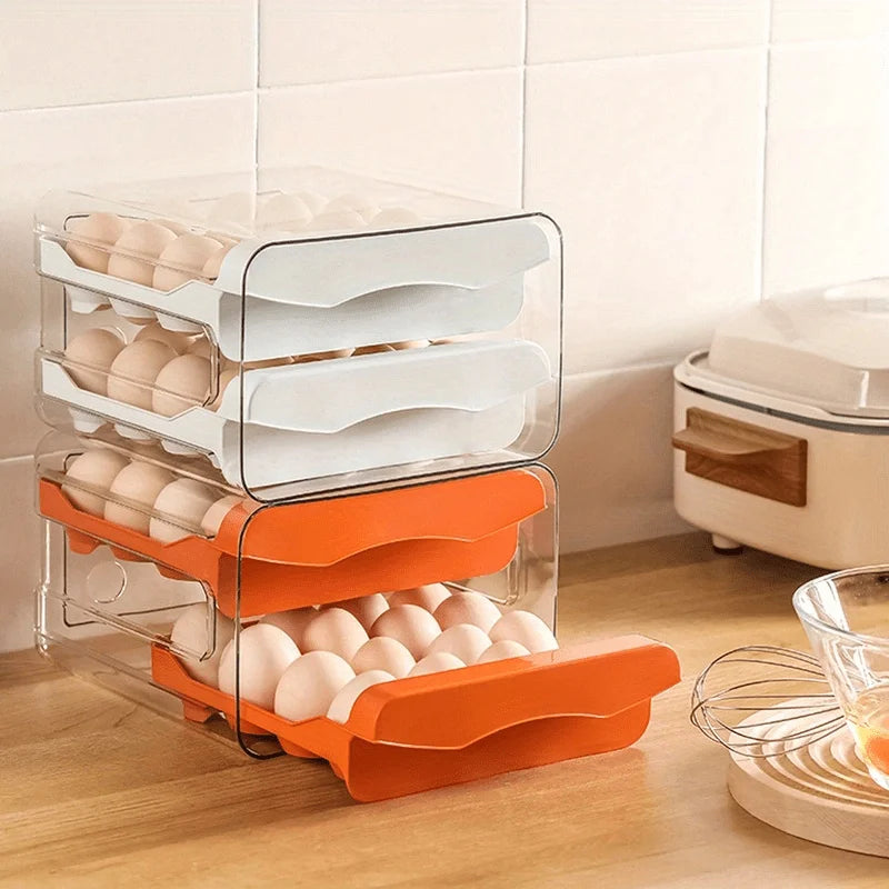 eprolo 2-layer plastic egg storage box for refrigerator, compact kitchen organizer for fresh eggs, with secure drawer design