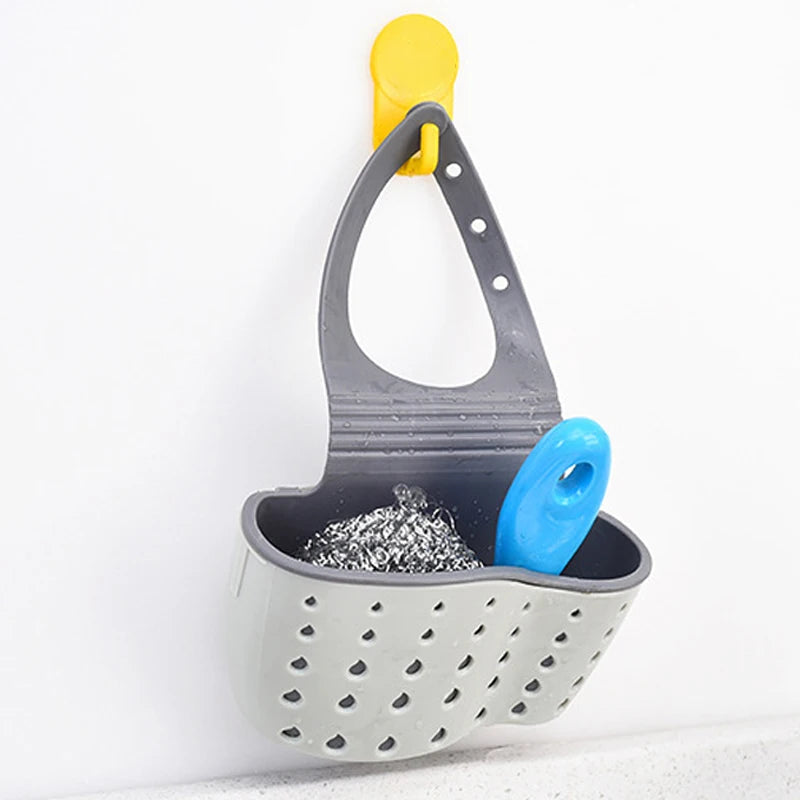 eprolo home storage drain basket kitchen sink holder with adjustable soap and sponge shelf, durable and space-saving kitchen organizer