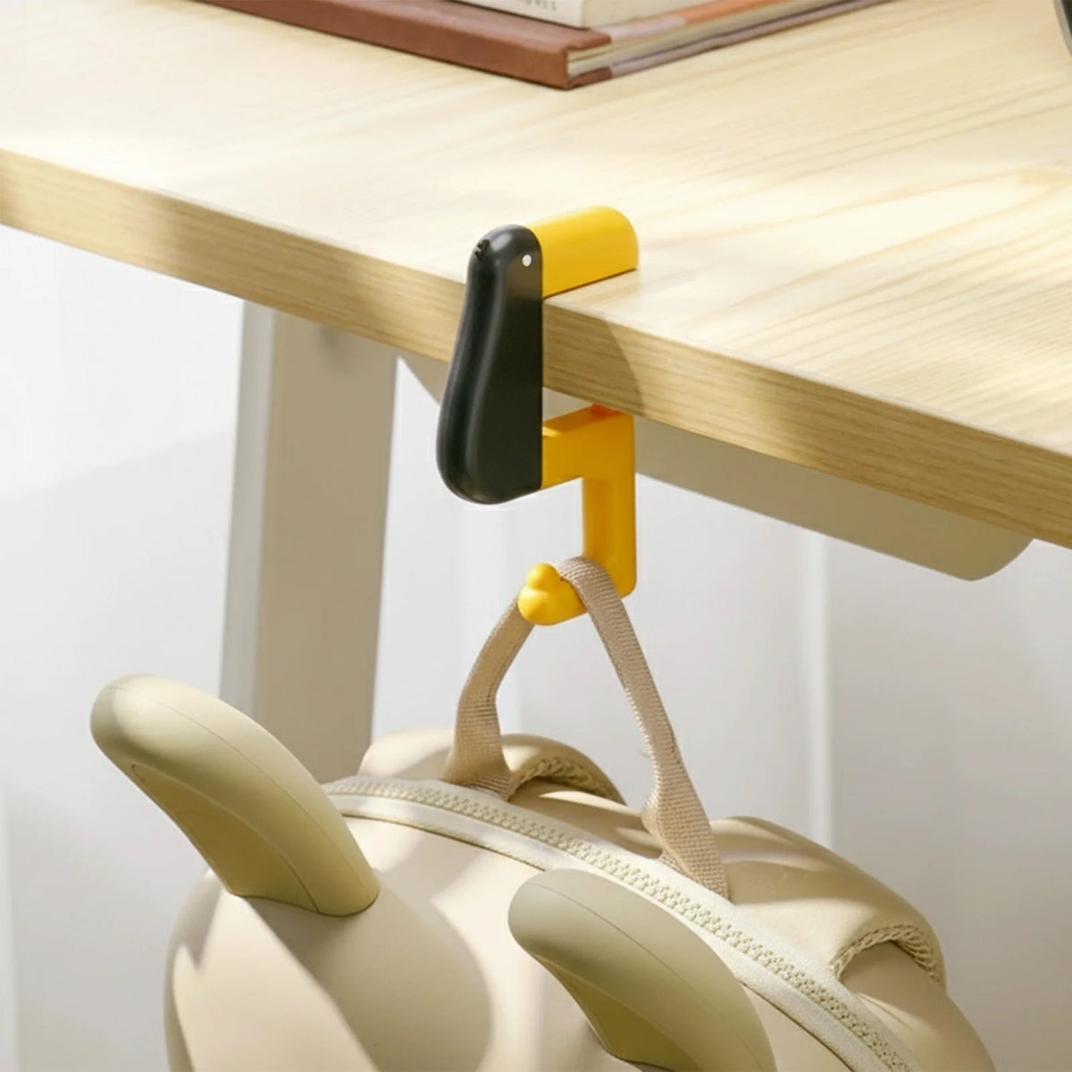 Eprolo desk side backpack hook featuring a cute duck shape, multifunctional bookbag hook for organizing bags and accessories.