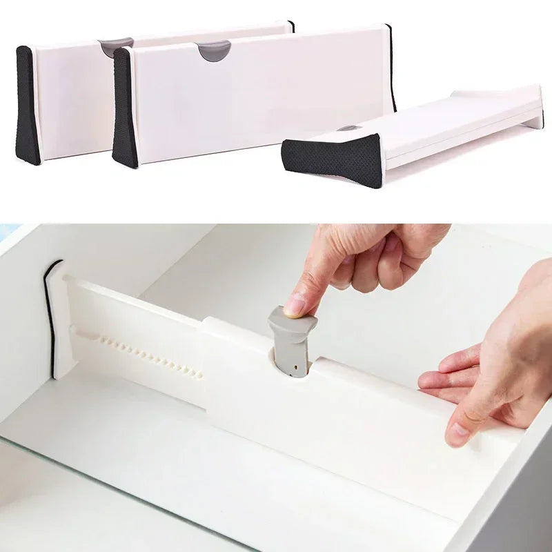 eprolo 4-pack adjustable drawer dividers organizer with retractable design for customizable kitchen or office storage.