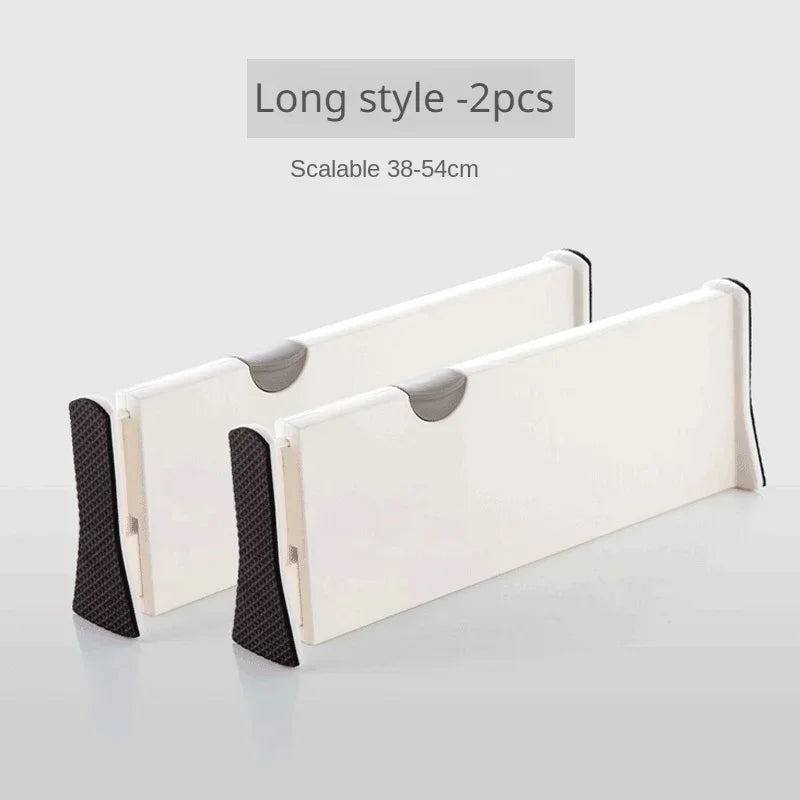 Adjustable eprolo drawer dividers organizer in a 4-pack, retractable storage solution for kitchen or office drawers.
