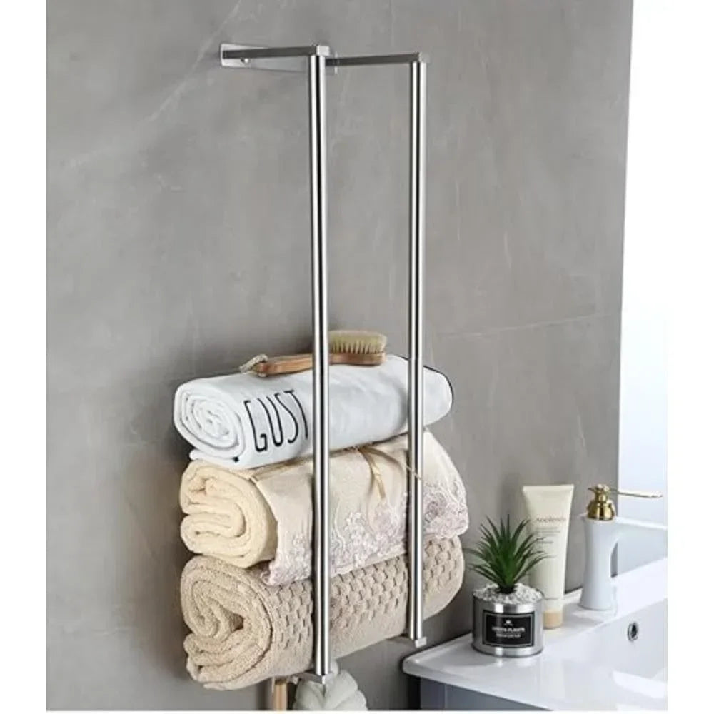 Wall-mounted bathroom towel rack by eprolo with horizontal bars for rolled towels, ideal for bathroom towel storage.