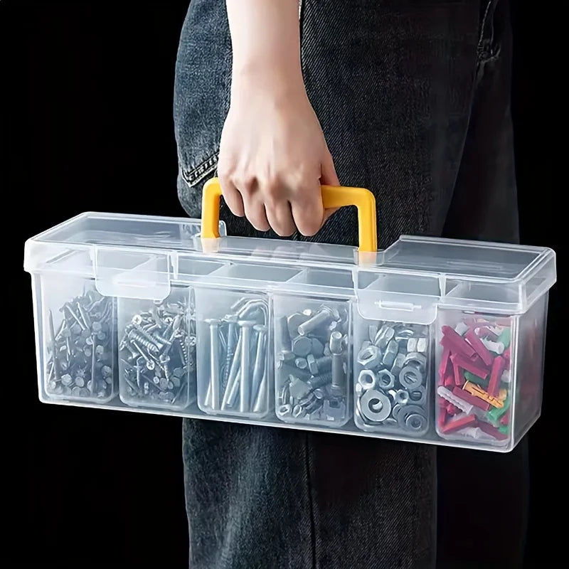 Eprolo 7-piece tool parts storage box set with six small boxes and one large box for household screws and hardware.