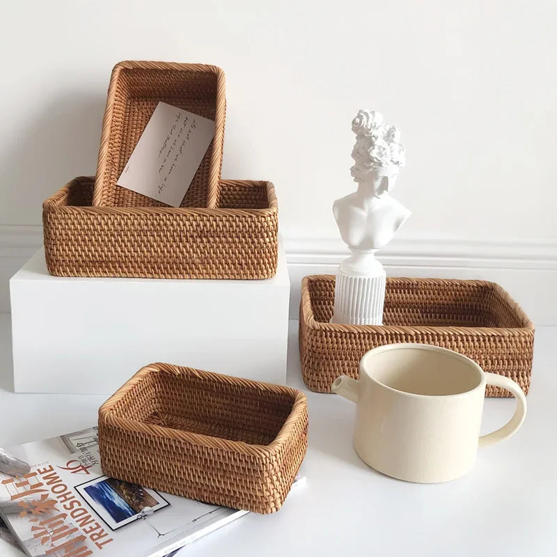 Hand-woven rattan wicker basket by eprolo, suitable for fruit, tea, snacks, and bread storage with a natural woven design.