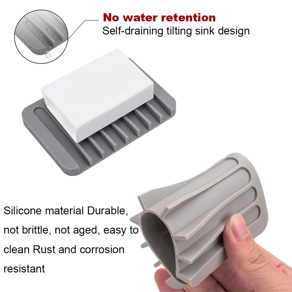 Eprolo silicone draining soap holder with free punch soap box, designed to keep soap dry and organized in the bathroom or kitchen.