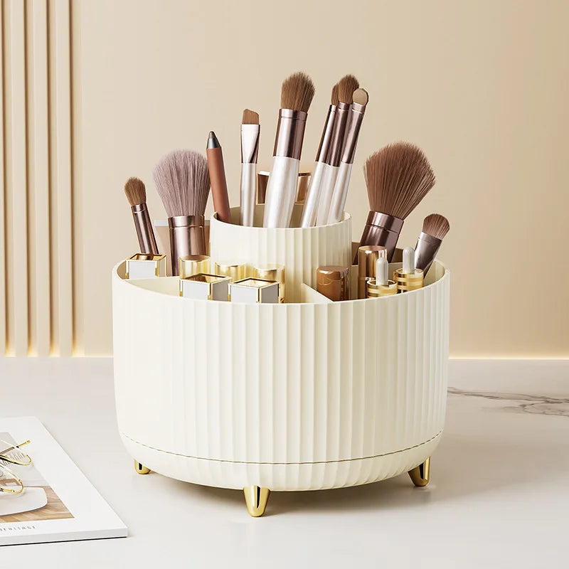 Large capacity eprolo storage box with 360° rotating cosmetic organizer showing multiple compartments for beauty products and accessories.