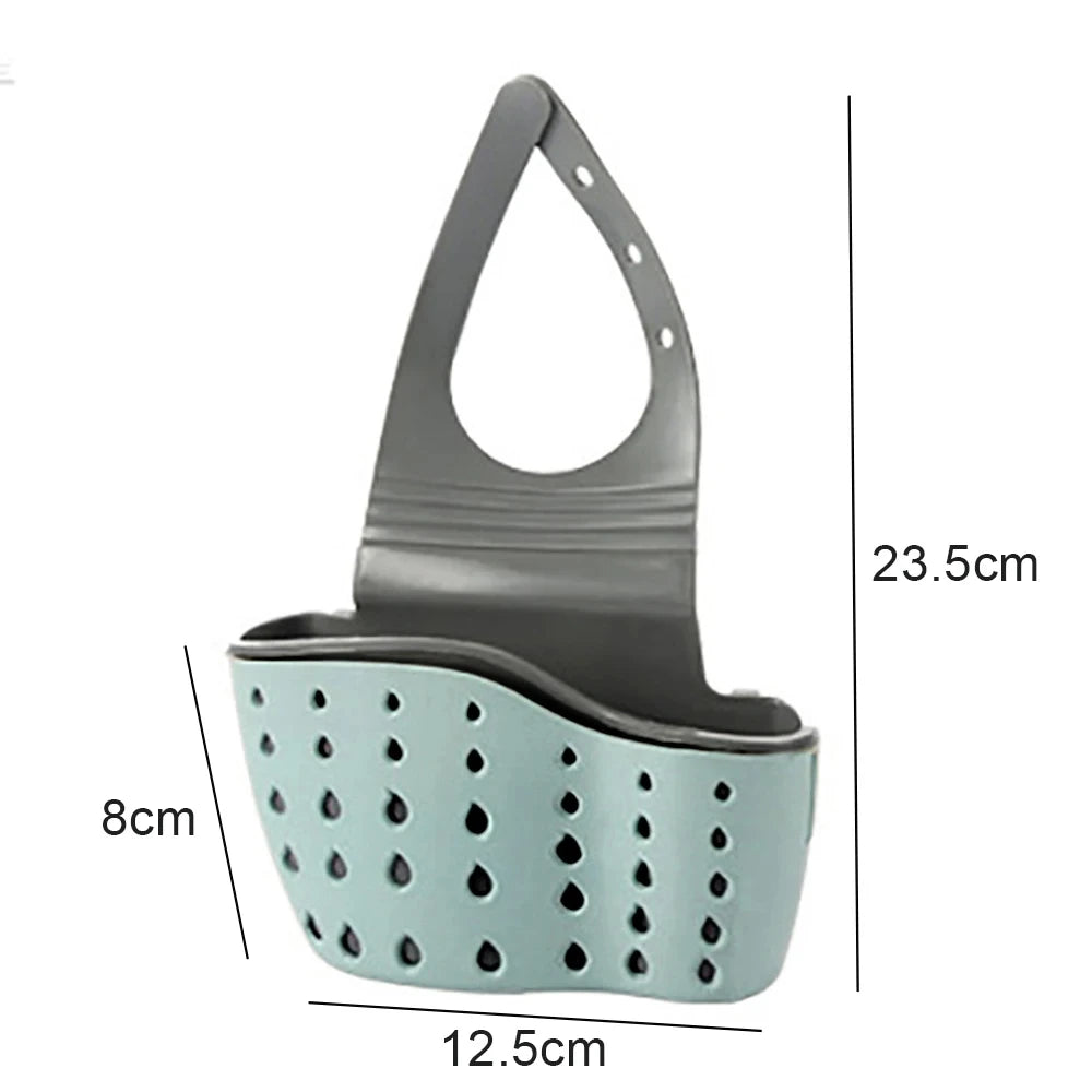 Eprolo home storage drain basket for kitchen sink, adjustable soap and sponge holder with shelf for organized dishwashing area