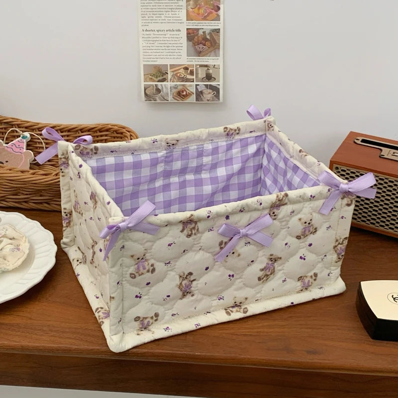 Eprolo square storage basket with floral design, desktop organizer for keeping small items tidy and stylish.