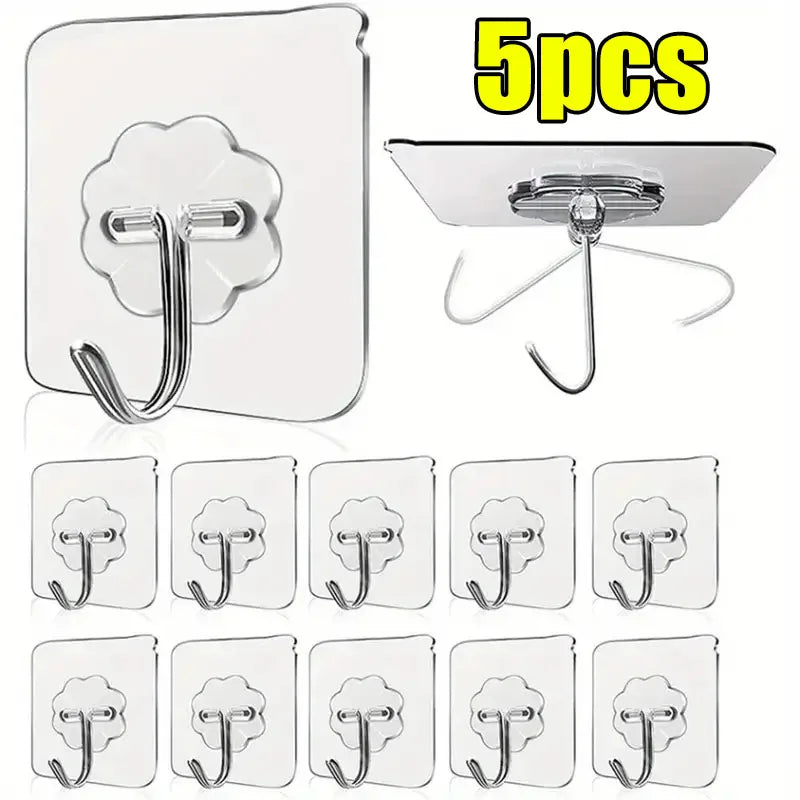 Set of 50 transparent stainless steel self-adhesive hooks by eprolo, strong and durable for hanging lightweight items.