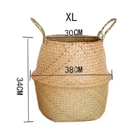 Eprolo seaweed wicker basket rattan hanging flowerpot used for storing dirty clothes, with a natural woven design and hanging loop.