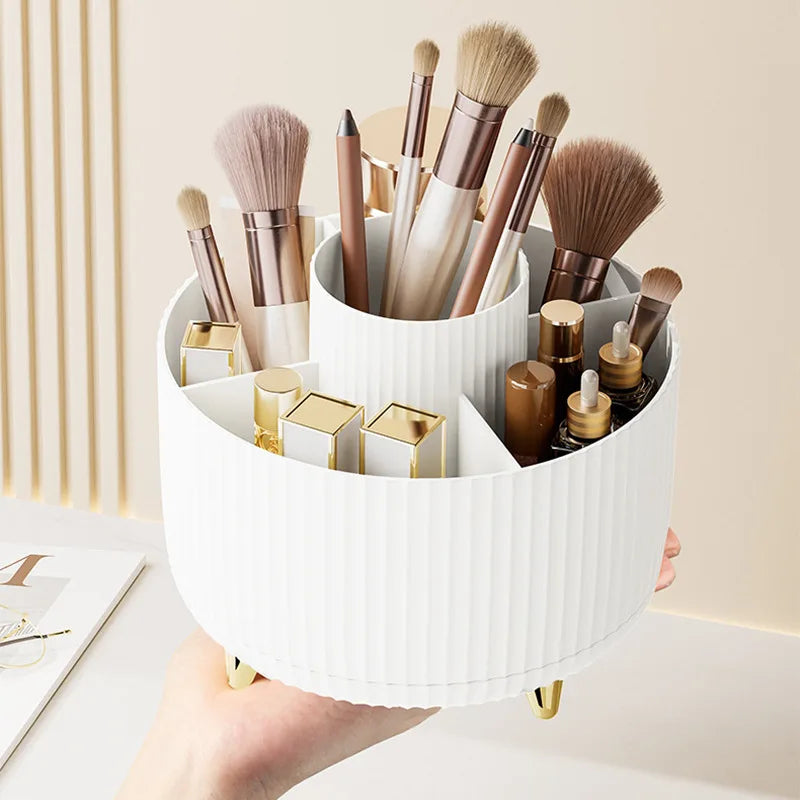 Large capacity eprolo 360° rotating cosmetic storage box with multiple compartments for organized makeup and skincare items.