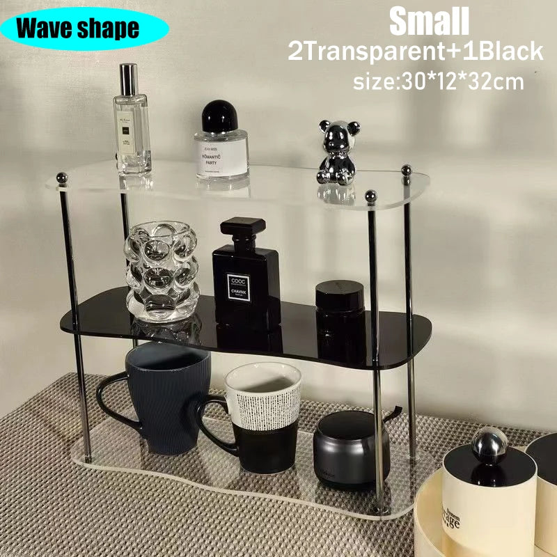 Eprolo Ins Style acrylic storage rack with decorative desktop shelf, featuring clear acrylic design and organized compartments.