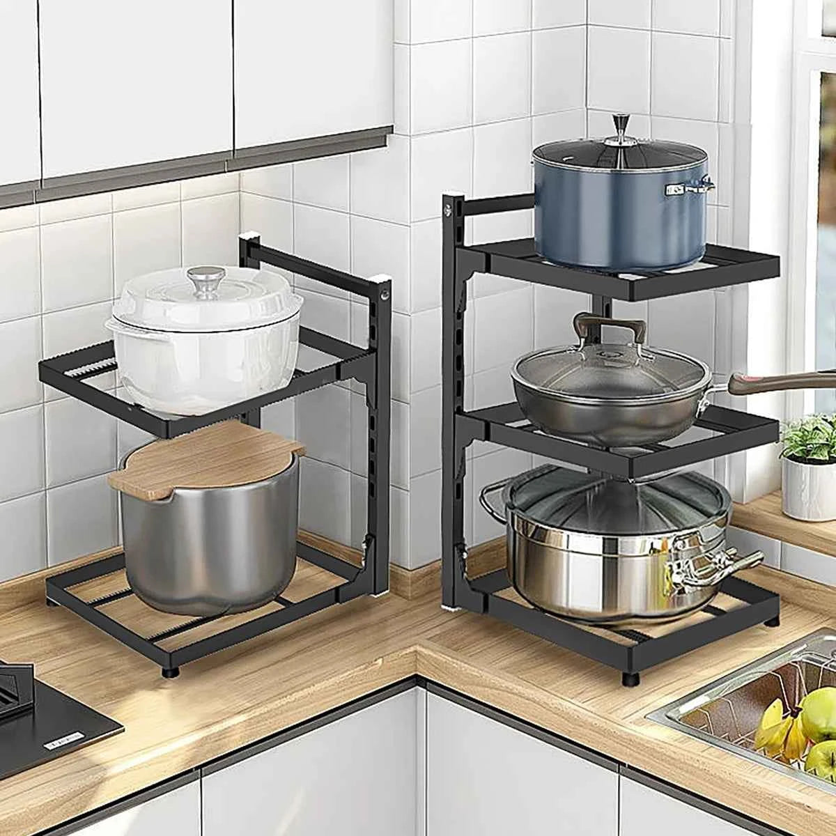 Kitchen Shelf Space-saving Kitchenware Storage Rack Adjustable Pot Rack