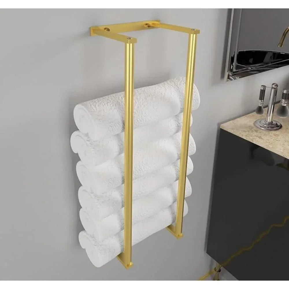 Wall-mounted eprolo bathroom towel rack with horizontal bars for rolled towels, ideal for bathroom wall storage and organization.
