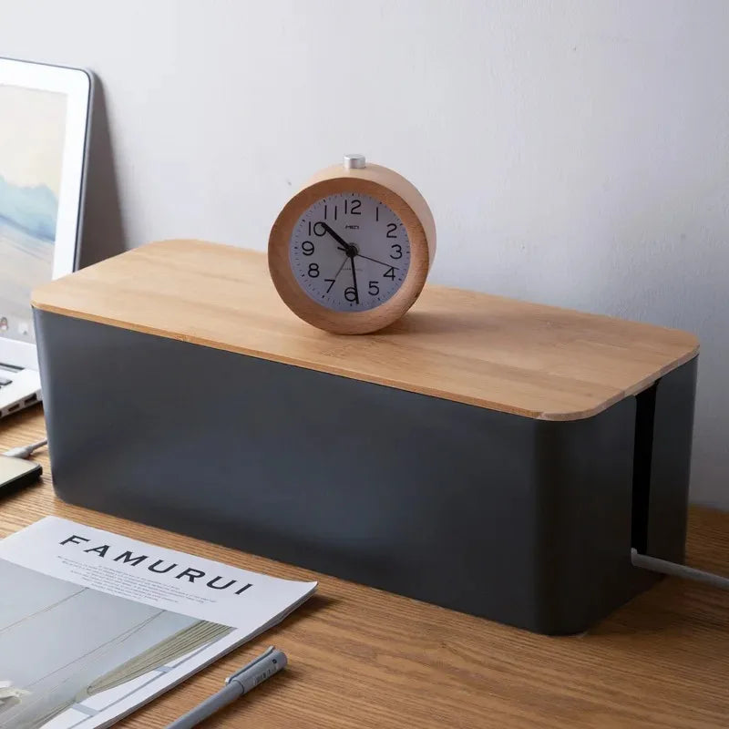 eprolo wooden cable storage box with dustproof lid and power line organizer for home charger sockets, keeps cables tidy and protected