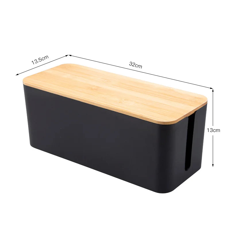 eprolo wooden cable storage box with dustproof cover, power line organizer and home charger socket for tidy electrical cord management